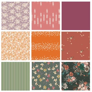 Rich Earth Tones Floral Quilt Bundle | Fabrics with Floral Bouquets | Spirited by Sharon Holland | Green Rust Pink | Art Gallery Fabrics image 1
