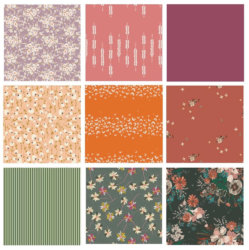 Rich Earth Tones Floral Quilt Bundle | Fabrics with Floral Bouquets | Spirited by Sharon Holland | Green Rust Pink | Art Gallery Fabrics image 1