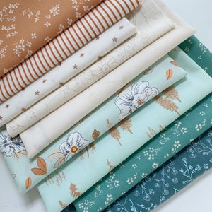 Mint Condition Curated Bundle | Pastel Colors | Tan Cream Mint Green Floral Quilt Fabrics | Various Art Gallery Fabrics and Designers