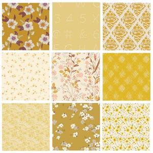 Gold Yellow Floral Fabrics in Fat Quarter Half Yard Bundles | Autumn Vibes by Maureen Cracknell | Art Gallery Single Color Quilt Pack | AGF