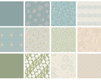 Freshly Cut Grass Custom Bundle | Green Blue Sage Floral Quilt Fabric | Velvet Gathered | Soft Spring Colors | Various Art Gallery Fabrics