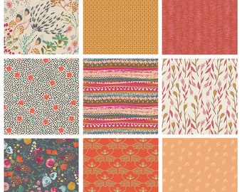 Boho Floral Quilt Bundle | Indie Folk Pat Bravo Fabrics | Traditional Patterns | Gray Pink Red Quilt Assortment | Art Gallery Fabrics