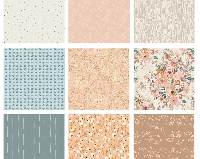 With a Little Patience Curated Bundle | Peach Blue Ivory |  Quilt Fabrics with Flowers | Various Art Gallery Fabrics and Designers