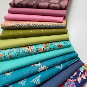 All the Colors Curated Bundle | Green Blue Pink Floral Quilt Bundle | Rich Gemstone Colors | Various Art Gallery Designers