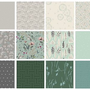 Greener Pastures Curated Bundle | Green and Gray Floral Quilt Bundle | Birds Flowers Leaves | Various Art Gallery Designers