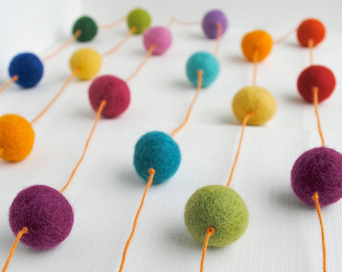 Rainbow Wool Ball Garland Etsy