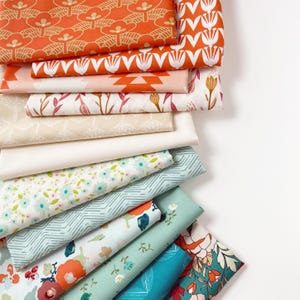 An Alluring Idea Curated Bundle | Teal and Coral Fat Quarters with Flowers | Various AGF Designers and Collections
