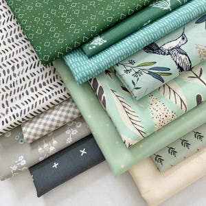 Greener Pastures Curated Bundle | Green and Gray Floral Quilt Bundle | Birds Flowers Leaves | Various Art Gallery Designers