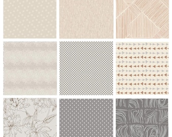 Quiet Moment Curated Bundle | Beige Gray Birch Tree Forest Floral Quilt Fabrics | Various Art Gallery Fabrics and Designers