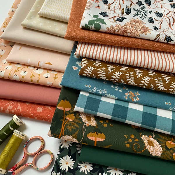 Beneath the Trees Curated Bundle | Boho Quilt Fabrics | Sienna Green Orange Floral Quilt | Earthy Colors | Various AGF Prints and Solids