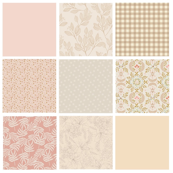 Whispering Field Curated Bundle | Pastel Colors | Tan Cream Pink Floral Quilt Fabrics | Various Art Gallery Fabrics and Designers