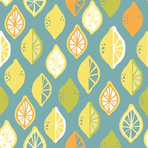 CANVAS | Organic Cotton Canvas | Juicy | Monaluna Fabrics | Home Dec Fabric with Citrus Fruits | Lemon Lime Green Yellow Fabric