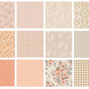 Peach Cobbler Curated Bundle | Peach Beige Floral Quilt Fabric | Velvet Bookish | Soft Pastel Colors | Various Art Gallery Fabrics