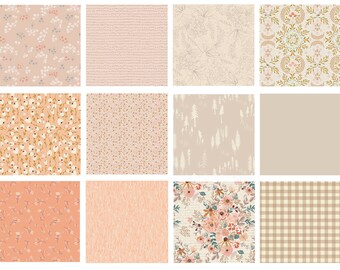 Peach Cobbler Curated Bundle | Peach Beige Floral Quilt Fabric | Velvet Bookish | Soft Pastel Colors | Various Art Gallery Fabrics