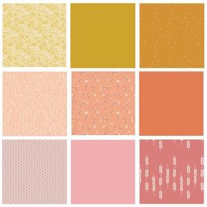 Pink Yellow Coral Quilt Bundle | Simple Patterns | Solid Print Fabrics Mixed Collection | Warm Colors | Various Art Gallery Fabrics