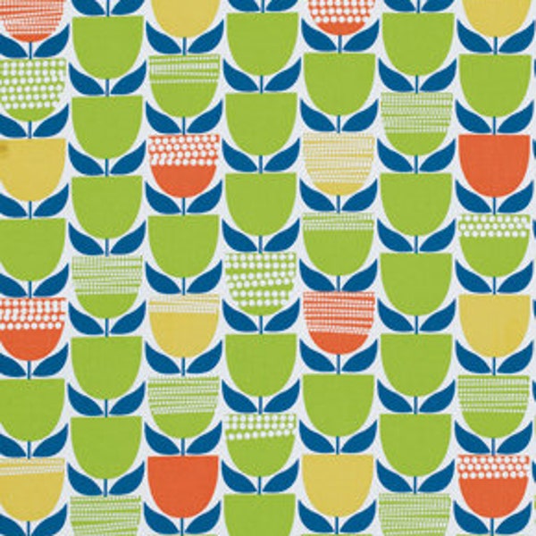 Buttercup Grass | Moxie | Erin McMorris | FreeSpirit Fabrics | Green Blue Tulips |  Quilting Fabric | Sold by the 1/2 Yard