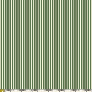 May include: A fabric with alternating green and white vertical stripes. The fabric is measured in inches.