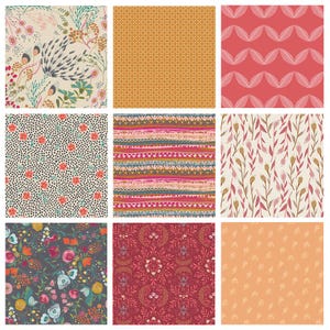 Happy Accident Curated Bundle | Indie Folk Pat Bravo Fabrics | Traditional Patterns | Gray Pink Red Quilt Assortment | Art Gallery Fabrics
