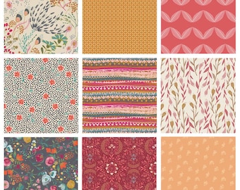 Happy Accident Curated Bundle | Indie Folk Pat Bravo Fabrics | Traditional Patterns | Gray Pink Red Quilt Assortment | Art Gallery Fabrics