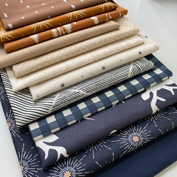 After Dark Custom Bundle | Navy Brown Woodland Quilt Fabric | Neutral Colors | Various Art Gallery Fabrics Designers and Collections