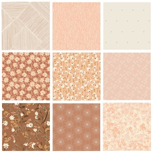 Morning Coffee Curated Bundle | Brown Peach Floral Fabrics in Fat Quarter Half Yard Bundles | The Open Road | Art Gallery Fabrics