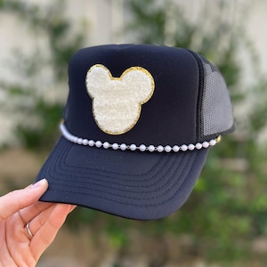 Disney Customized Chenille Patch with Pearl Chain Trucker Hat, ALL SIZES