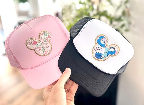 Disney Floral Mickey Chenille Patch Customized Trucker Hat, Spring Disney Hat, ALL SIZES