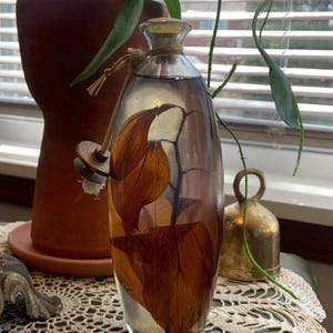 Beautiful Vintage Orchid Leaf Oil Lamp with Wick, Never Used, Hand-blown Glass