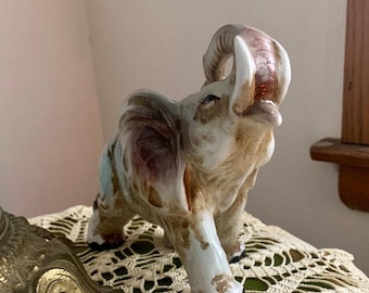 Vintage Japanese Good Luck Ceramic Trunk Up Elephant Figurine