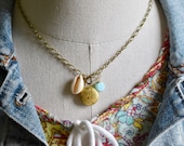 Cowrie shell necklace,charm necklace,locket necklace,opal necklace,boho necklace,summer necklace,seashell necklace,layering necklace