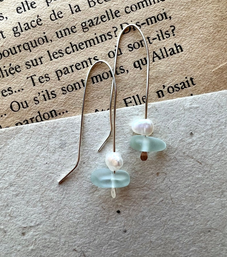 Sea glass and pearl choker, double choker, layering necklace, dainty necklace, string choker, boho choker, summer necklace, gift for her image 3