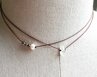 Double beaded choker, choker necklace, pearl choker, string choker, boho choker, layering necklace, layered necklace, simple necklace