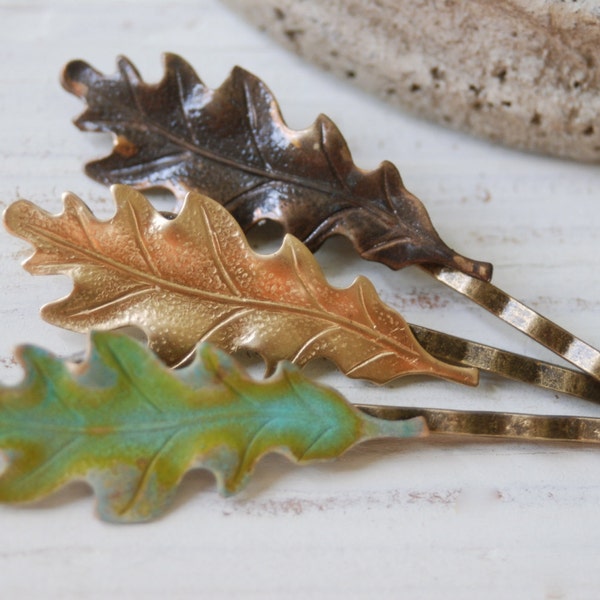 Fall leaves hair pin set. oak leaves,woodland bobby pin, Fall hair, fall jewelry leaf hair pin.