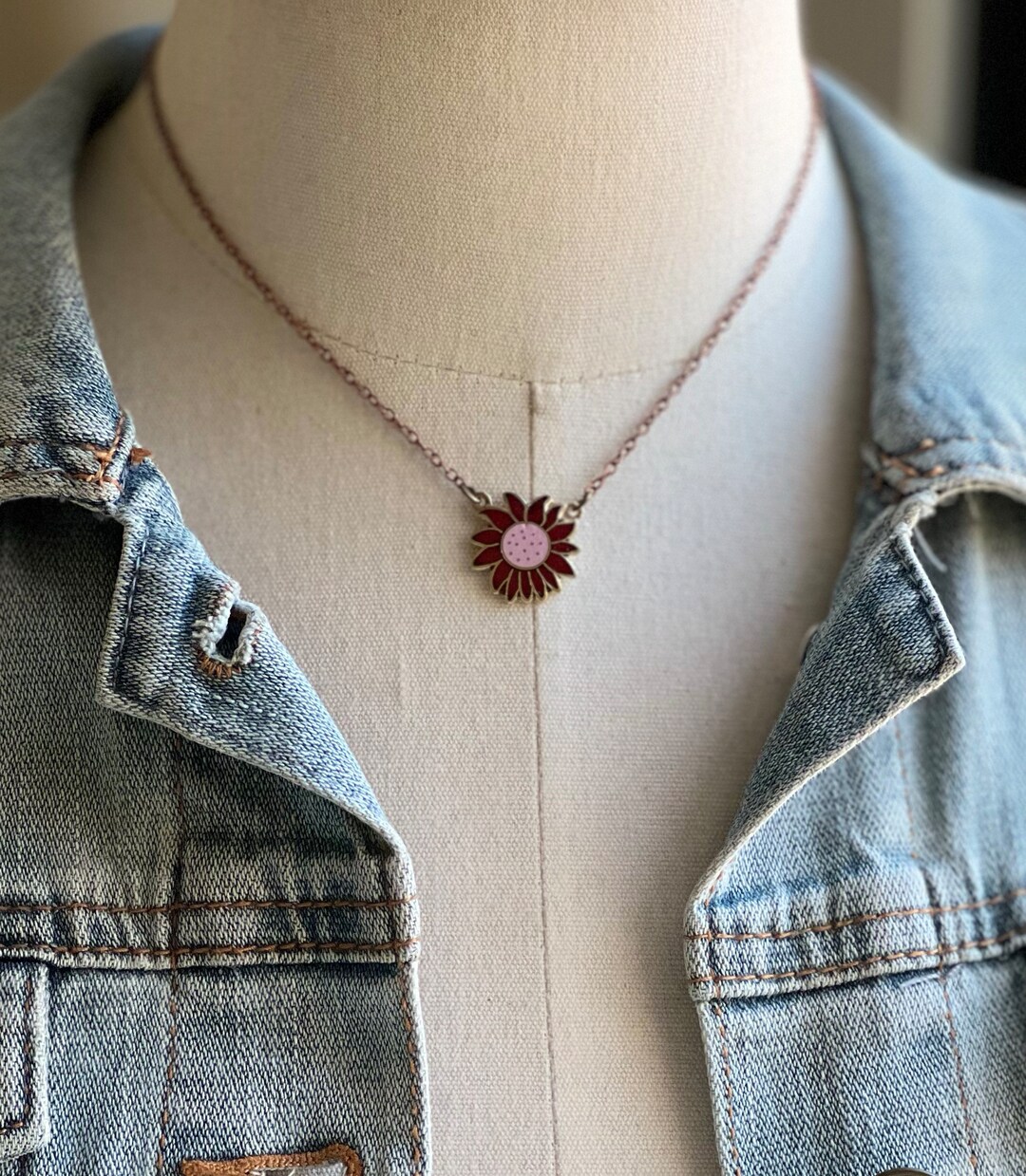 Vintage Enamel Sunflower Necklace Flower Necklace Retro Etsy