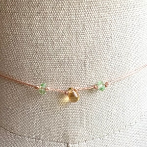 Teardrop Choker: Light Topaz, Vintage Green Glass Beads