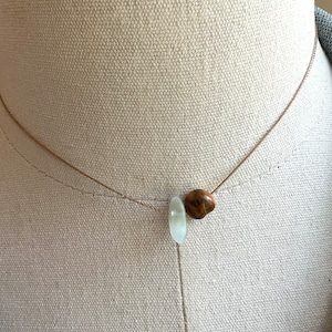 Tiger eye and Sea glass necklace, choker necklace, beaded necklace, layering necklace, gemstone necklace, string necklace, simple necklace image 1
