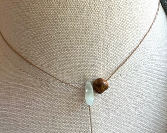 Tiger eye and Sea glass necklace, choker necklace, beaded necklace, layering necklace, gemstone necklace, string necklace, simple necklace