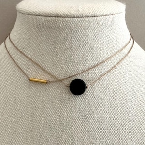 Modern Black Beaded Double Choker: Boho Layering Cord Necklace