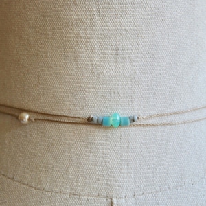 Double layered cord choker,pearl choker,string choker,beaded choker,boho choker,bohemian choker,opal choker,short necklace,layering necklace image 1