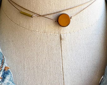 Mustard Yellow Beaded Choker: Vintage Brass, Boho Necklace