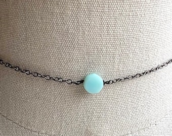 Peruvian opal choker, opal necklace, blue opal necklace, layering necklace, gemstone necklace, gunmetal necklace, simple necklace,gift