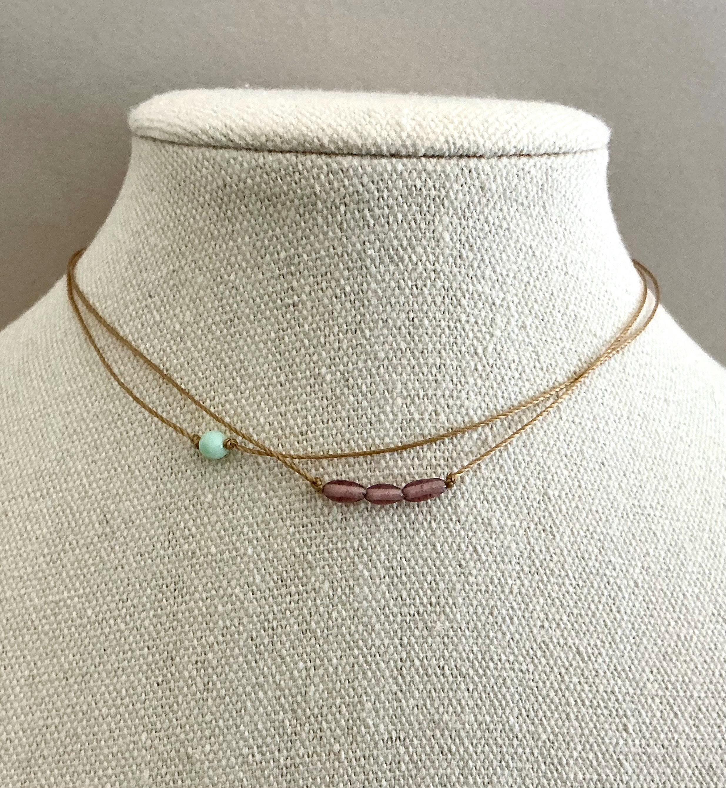 Purple beaded bohemian choker,short necklace,layering necklace,double choker,dainty necklace,minimalist necklace,cord necklace,gift for her