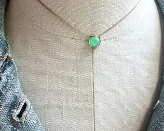 Green glass opal choker, simple necklace, short necklace, layering necklace, modern necklace, dainty necklace, everyday necklace, gift