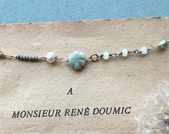 Romantic amazonite choker necklace, beaded choker, chain choker, short necklace, layering necklace, boho choker, vintage style, gift for her
