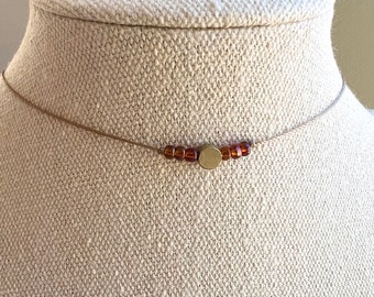 Minimalist beaded necklace,simple necklace, cord necklace, everyday necklace, boho choker, layering necklace, short necklace, gift for her