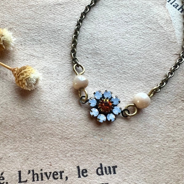 Swarovski crystal daisy necklace, crystal pendant, dainty necklace, beaded necklace, layering necklace, layered necklace, gift for her