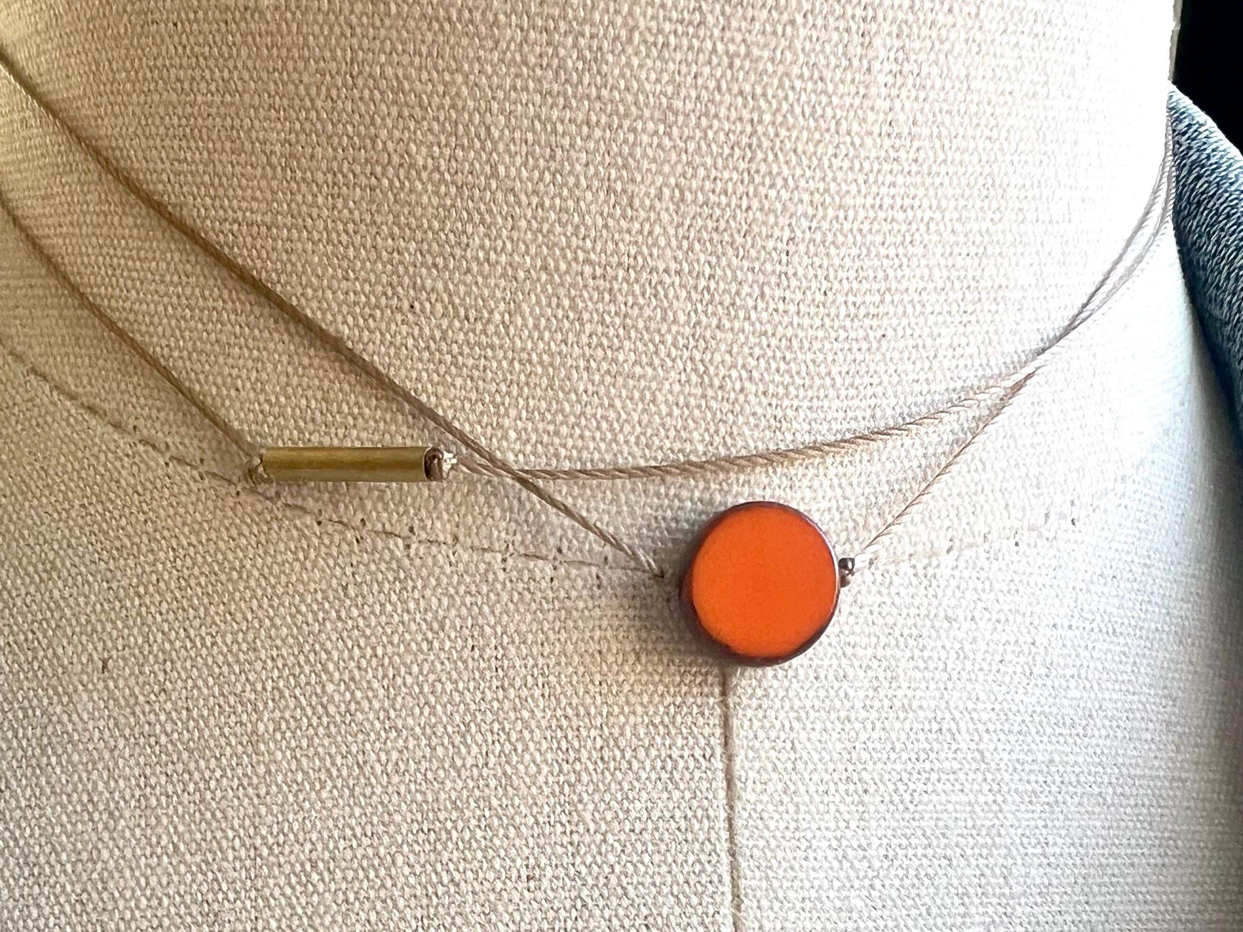 Orange dot double strand choker, modern necklace, boho hippie choker, layering necklace, earthy choker,dainty necklace, everyday necklace