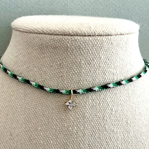 Sporty diamond pendant necklace,cord necklace, layering necklace, colorful necklace, Summer necklace,cz necklace,charm necklace,gift for her