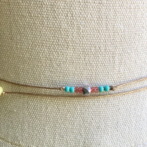 Minimalist beaded choker, string choker, double choker, layering necklace, simple choker, boho choker, summer necklace, friendship necklace