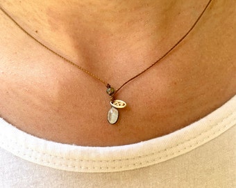 Moonstone necklace, choker necklace, layering necklace, charm necklace, dainty necklace, beaded choker, boho necklace, simple necklace